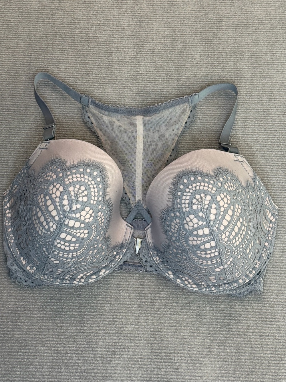 Victoria’s Secret Dream Angels Demi Bra 34DDD Gray Blue Lace Racerback